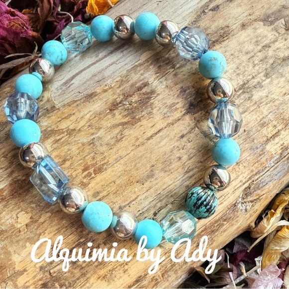 Blue turquoise and big carnelians beaded colorful bracelet stack set - Picture 6 of 6